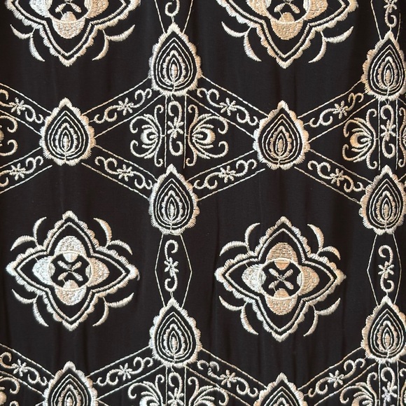 Free People Nights Embroidered Black & White Drop Waist Deep V Back Dress Size S - Picture 8 of 16